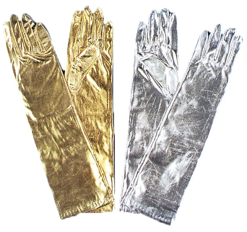 Gloves Elbow Metallic Silver