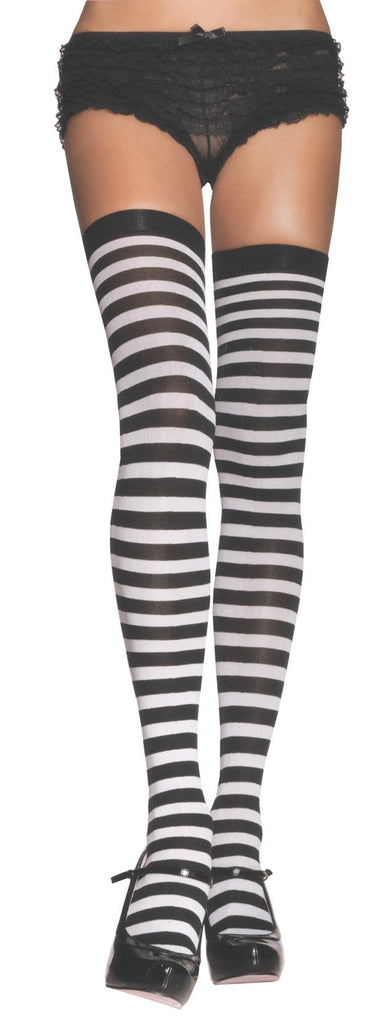 Stockings Thi Hi Striped Bk-wh