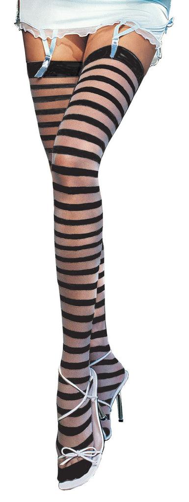 Thigh Hi Blk With Sheer Stripe