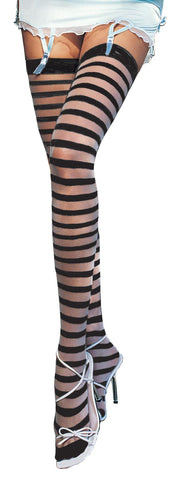 Thigh Hi Blk With Sheer Stripe