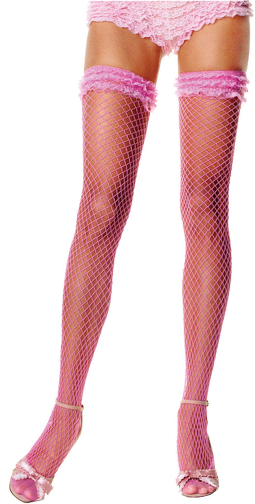 Thigh Hi Fishnets Pk W Pk Rufl