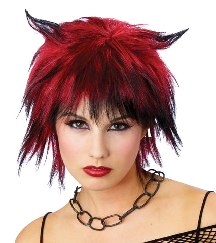 Devilish Shag Wig Black-red