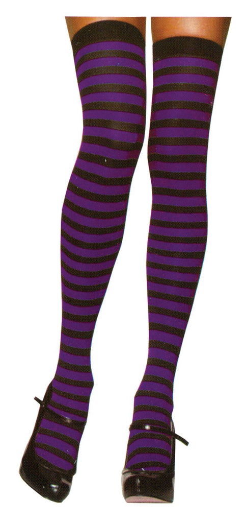 Stockings Thi Hi Striped Bk/pr