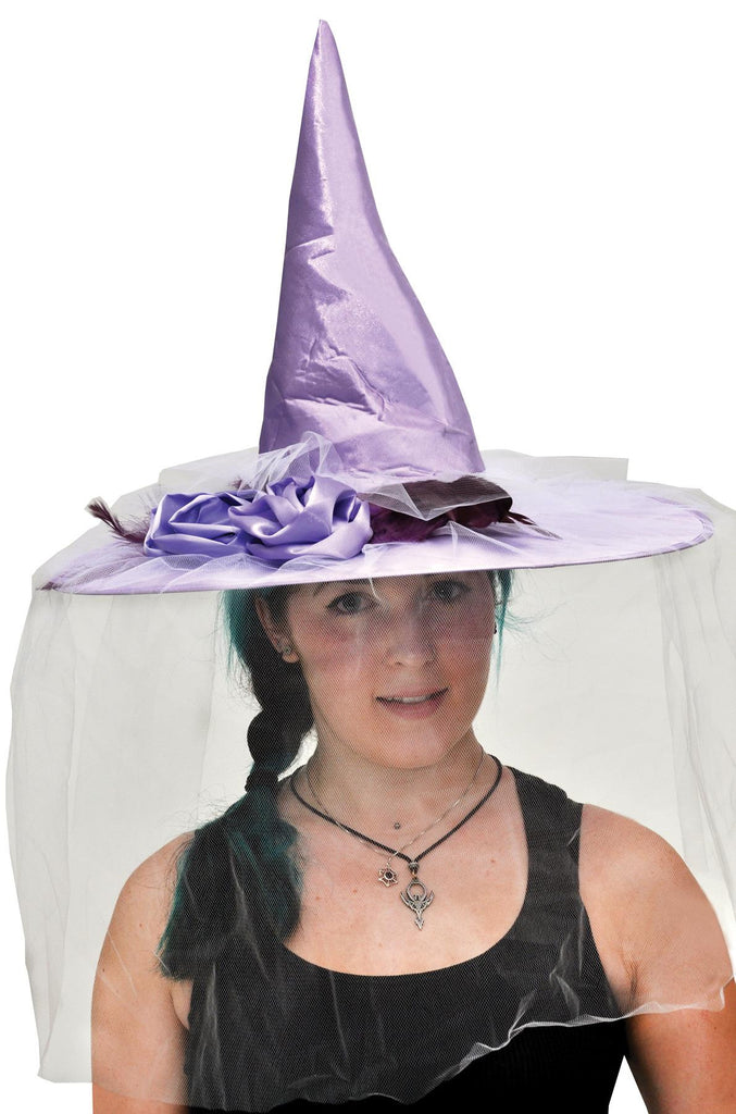 Witch Hat Purple Satin W Feath