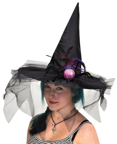 Witch Hat Glitter Spider W Fea