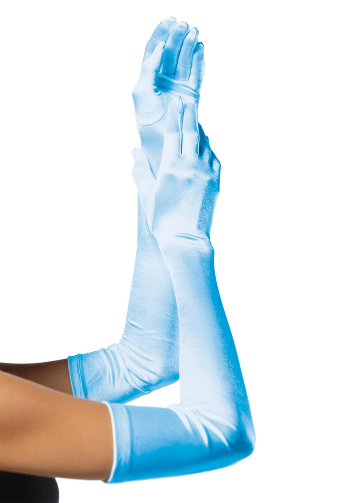 Gloves Satin Long Blue Adult