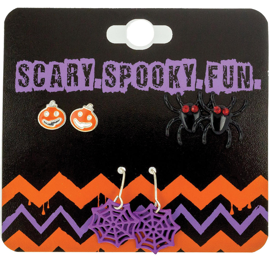 Earrings 3pk Spider Pumpkin We